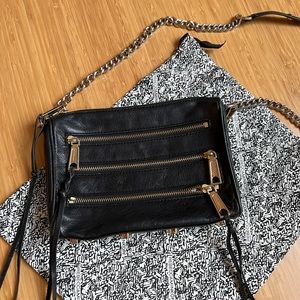 Rebecca Minkoff Mini Mac 5 Zip Black Leather Cross Body Bag